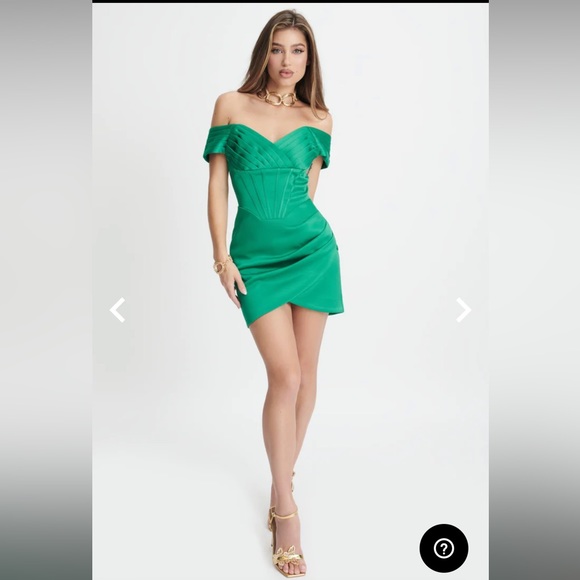 aurora bonded satin pleated off-shoulder corset mini dress in green Size 10 - Picture 1 of 7